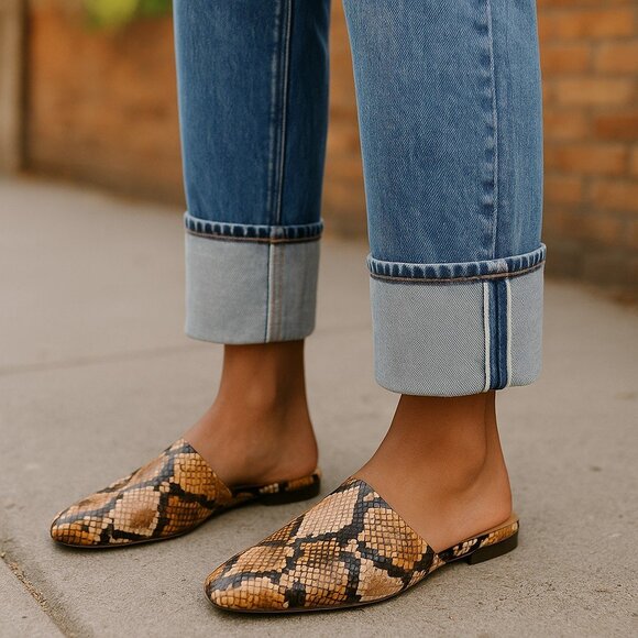 MADEWELL The Cory Mule Leather Mules 7 Flats Blush Nude Snake Snakeskin Slides - Picture 13 of 13
